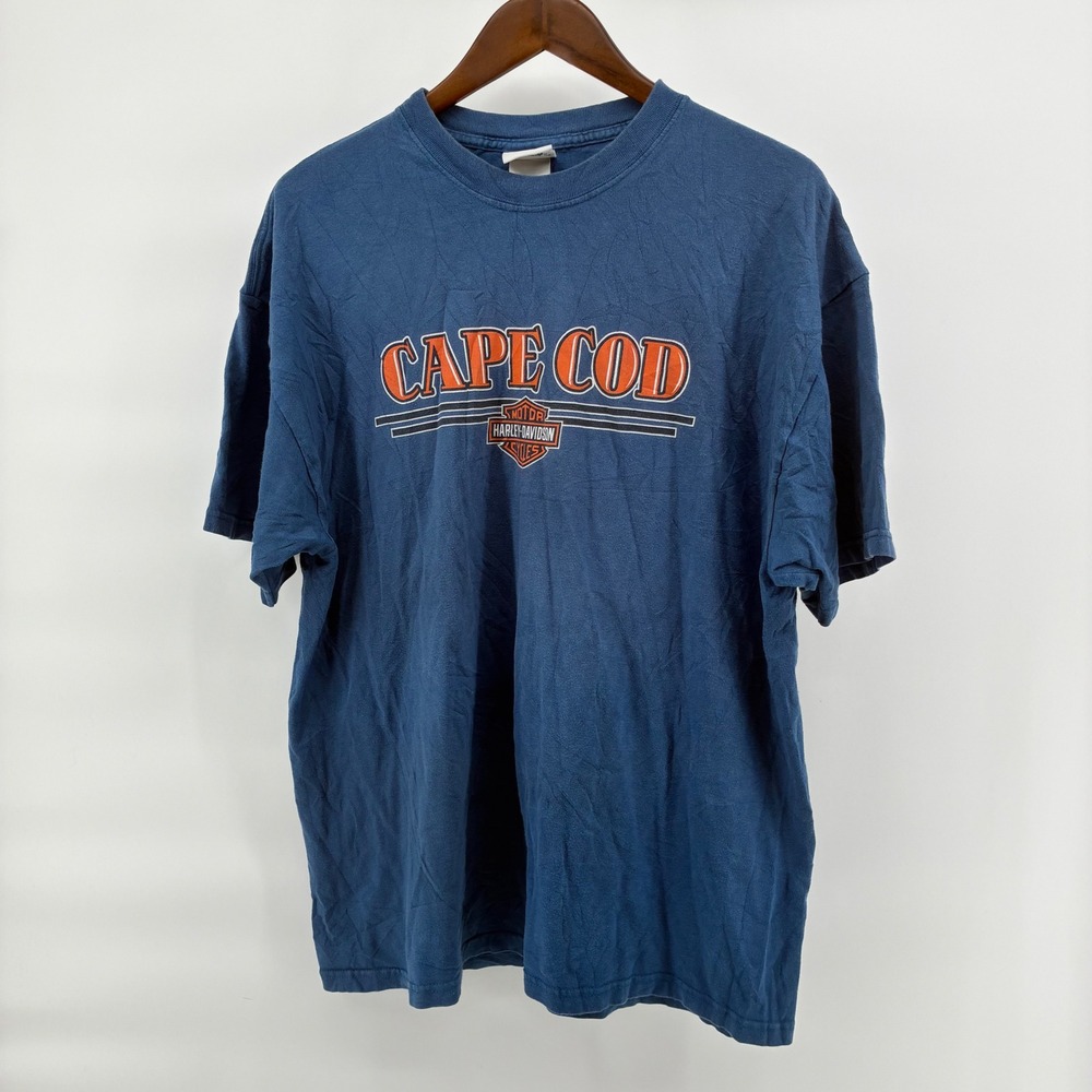 Vintage Harley-Davidson Cape Cod Bourne MA T-Shirt Blue XL Hanes Beefy-T USA